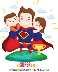 eine Vektorgrafik von Superdad mit seinen Kindern