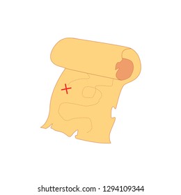 Vector super detailed Pirate Treasure map on a ruined old Parchment. All elements are organized with layers.