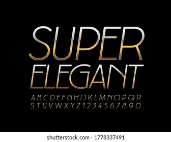 Vector Super Elegant Gold Font. Luxury Slim Alphabet. Glamour chic Letters and Numbers