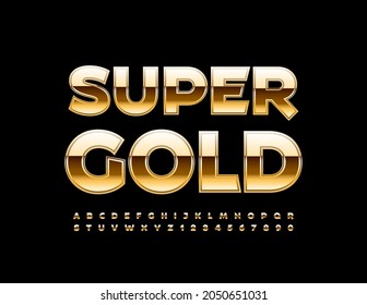Conjunto de alfabetos Vector Super Gold. Fuente de élite brillante. Letras y números modernos de lujo