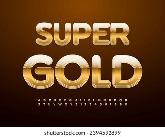 Vector Super Gold Font. Trendy Alphabet Letters, Numbers and Symbols.
