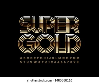Vector Super Gold Uppercase Font. Letras y números de alfabeto chic