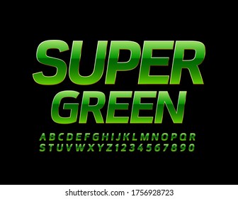 Vector Super Green and Gold Font. Shiny elite Alphabet Letters and Numbers