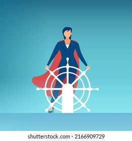 Vector of a super hero businesswoman as a captain leader of the company 