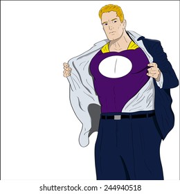 Vector super hero changing into costume