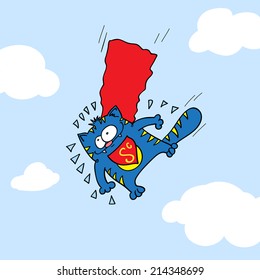 vector super hero flying cat