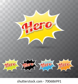 vector super hero label or sign isolated on transparent background. vector super hero comic speech bubble