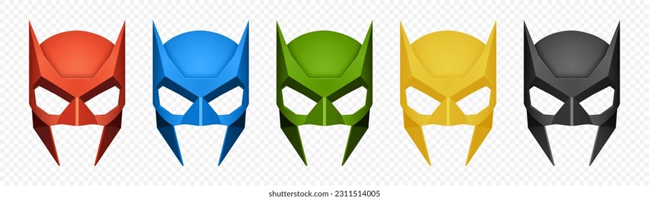 Vector Super Hero Masks Set. Face Character, Superhero Comic Book Mask Collection. Superhero Photo Props, Women and Men Masks, Carnival Face Mask, Glasses Isolated on White