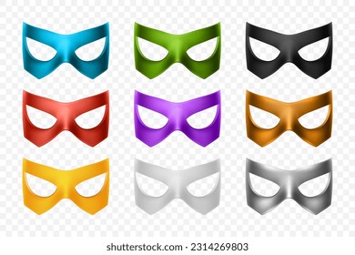 Vector Super Hero Masks Set. Face Character, Superhero Comic Book Mask Collection. Superhero Photo Props, Women and Men Masks, Carnival Face Mask, Glasses Isolated on White