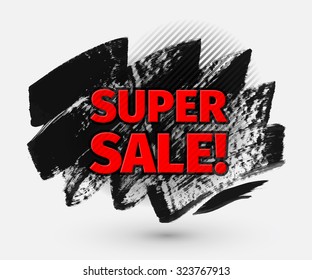 Vector super Sale Banner Template with Brush Strokes