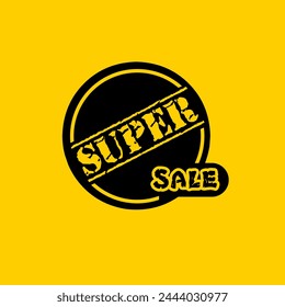 vector super sale coupon label with a yellow background can be used as decoration, sticker and complement to a brand label and complement a clothing price