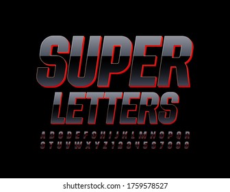 Vector Super Stylish Alphabet Letters and Numbers. Black and Red Font with Gloss
