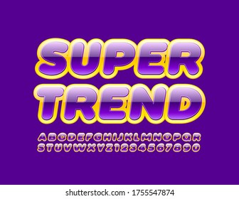 Vector Super Trendy bright Font. Glossy Violet and Yellow Alphabet Letters and Numbers