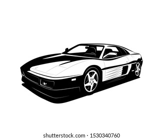 Vector supercar black white flat design. Modern sport car symbol for logo or print. 