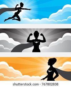 A vector of a superhero girl silhouette banner