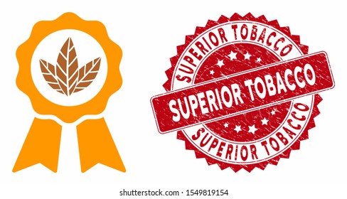 Vector superior tobacco icon and grunge round stamp watermark with Superior Tobacco caption. Flat superior tobacco icon is isolated on a white background.