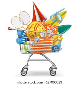 Vector Supermarket Cart with Beach Accessories