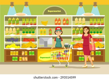 Vector supermarket flat illustration