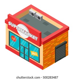 Vector supermarket isometric building isolated