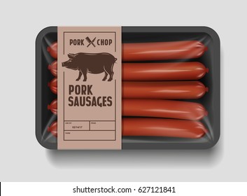 vector supermarket pork sausages against a black background
