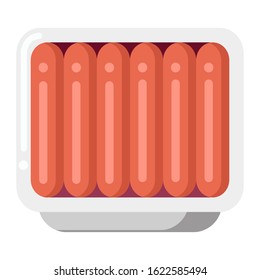 Vector supermarket sausages pack. Isolated image of a packaging of pork sausages.  Flat style. 