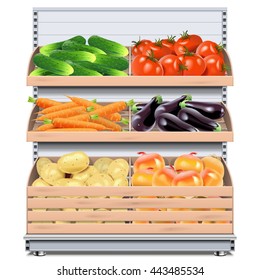 Vector Supermarket Shelf with Vegetables