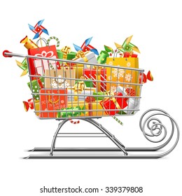 Vector Supermarket Sleigh with Gifts