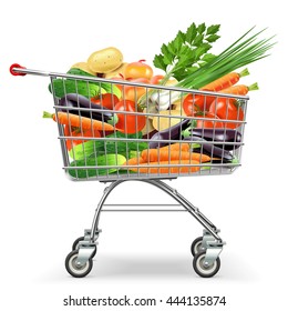 Vector Supermarket Trolley with Vegetables