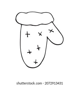 Vector supplies for the new year, scarf, sweater, felt boot, mitten, garlands. Isolated. Drawn by hand. Coloring pages for children and adults. Cartoon