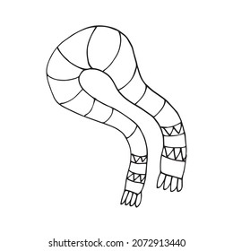 Vector supplies for the new year, scarf, sweater, felt boot, mitten, garlands. Isolated. Drawn by hand. Coloring pages for children and adults. Cartoon