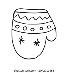 Vector supplies for the new year, scarf, sweater, felt boot, mitten, garlands. Isolated. Drawn by hand. Coloring pages for children and adults. Cartoon