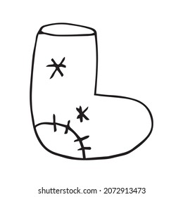 Vector supplies for the new year, scarf, sweater, felt boot, mitten, garlands. Isolated. Drawn by hand. Coloring pages for children and adults. Cartoon