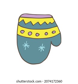 Vector supplies for the new year, scarf, sweater, felt boot, mitten, garlands. Isolated. Drawn by hand. Coloring pages for children and adults. Cartoon