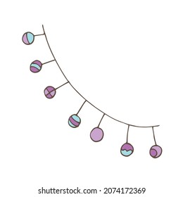 Vector supplies for the new year, scarf, sweater, felt boot, mitten, garlands. Isolated. Drawn by hand. Coloring pages for children and adults. Cartoon