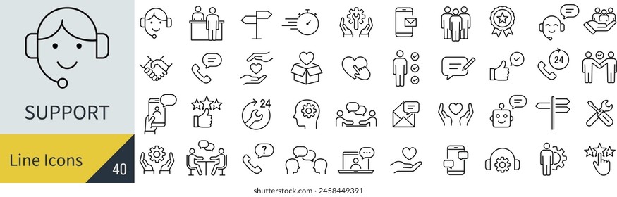 Vector Support Line Art Icon Set