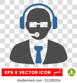 Vector Support Manager EPS vector pictograph. Illustration style is flat iconic bicolor cobalt and gray symbol on a transparent background.