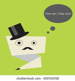 Vector support personage offering help with text How can I help you