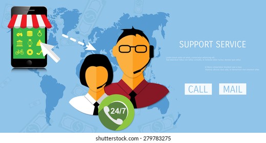 Vector support web flat background. Concepts for web banners and promotional materials.