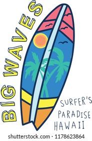 vector surf board graphic illustration