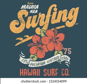 vector surf board and hibiscus silhouette print