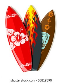 Vector surf boards with Hawaiian patterns