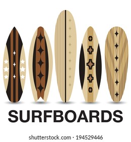 Vector surf boards / Summer Surfing / Isolated realistic surfboard  a set of icons 