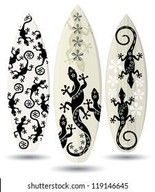 Vector surf boards ( Tattoo lizards design )