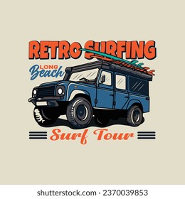 vector surf car illustration graphic for t-shirt, poster, sticker