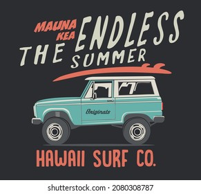 Vector Surf Car Illustration For T Shirt Print Design