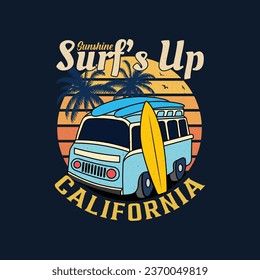 vector surf car illustration for t shirts print design, stickers, posters