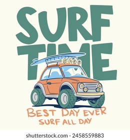 vector surf car illustration for t shirt print dersign