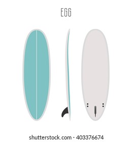 Vector surf egg board with three sides. Blank template. Three projections. Surfboard types. Surfboard icon. Surfboard figure.