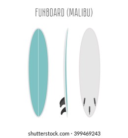 Vector surf fun board with three sides. Blank template. Three projections. Surfboard types. Surfboard icon. Surfboard figure.