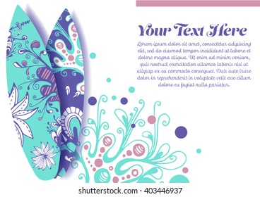 Vector Surf Graphics. Decorated surfboards for event poster design